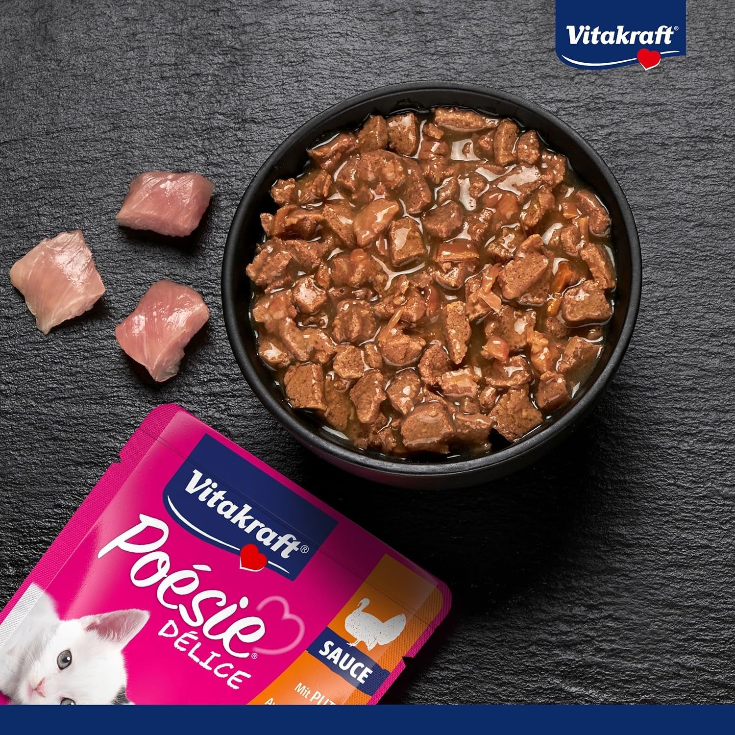 Vitakraft Poésie Délice, Junior, Mokré krmivo pro kočky, Mokré krmivo v omáčce, s krůtím masem, Multipack, pro mladé kočky, Bez přidaného cukru a obilovin (23 x 85 g)