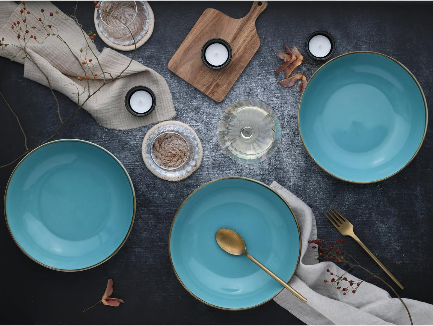 Creatable, 21683, Serie Nature Collection Water, 4-dílná sada pro 4 osoby, Poke Bowl aus Steinzeug, spülmaschinen- und mikrowellengeeignet, Qualitätsproduktion