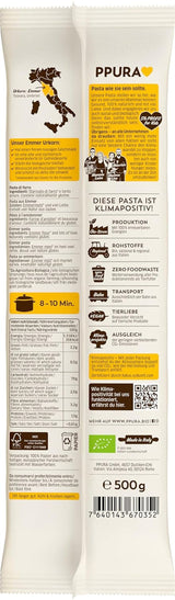 PPURA Bio špagety s Emmerem 500g, 100% přírodní emmer špagety, vyrobené v Itálii - italské těstoviny bez přísad, barviv a konzervantů
