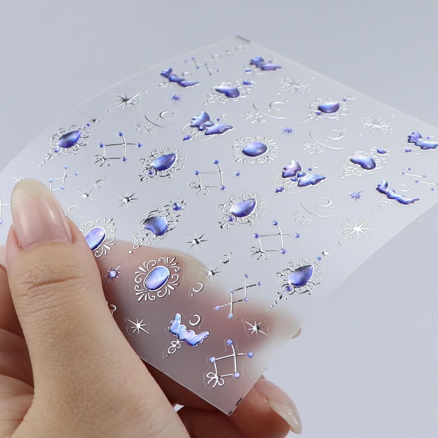 JMEOWIO 3D Nálepka na nehty Modrá Nálepka na nehty Selbstklebend Nagelaufkleber 5D Stereoskopický Mondstern Dekoration Nageldesign Zubehör 1 Blatt