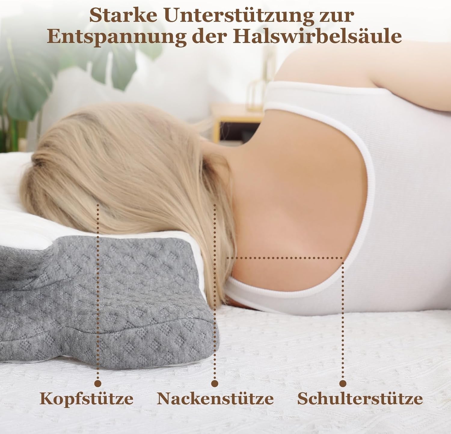 Wellsync Neck Polštář Ergonomický Polštář Paměťová pěna Polštář Ortopedický Polštář pro postranní spáče Zádový spánek Bolesti žaludku Bílá Šedá Krční ortopedické polštáře Naty Shop