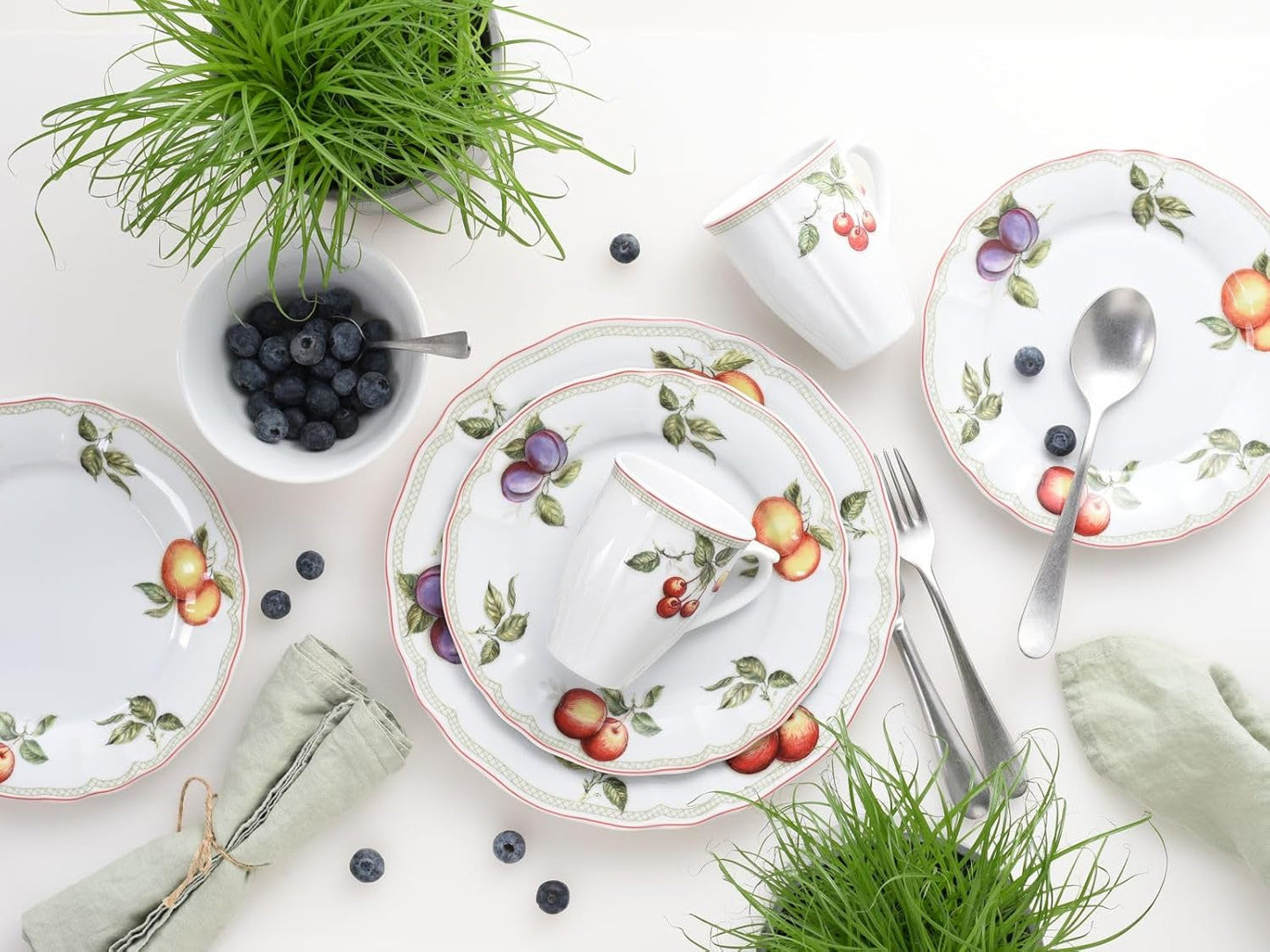CreaTable, 16999, Flora ORCHARD Series, 16dílná sada nádobí pro 4, Porcelánová kombinovaná služba, Vhodné do myčky a mikrovlnné trouby, Vyrobeno v Evropě