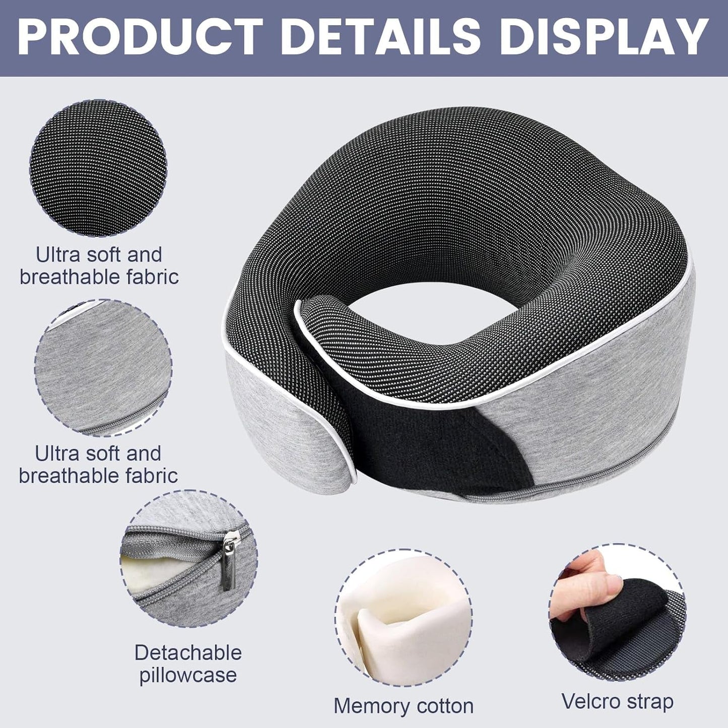 Polštář na krk Cestovní polštář z paměťové pěny Ergonomický design Polštář na krk z paměťové pěny s maskou na oči 2 špunty do uší a úložný vak Perfektní pro spaní na cestách při cestování Naty Shop Ortopedické polštáře na krk
