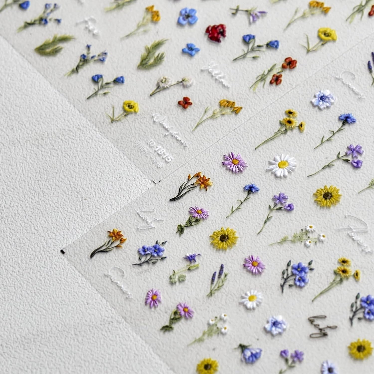 JMEOWIO 3D Nálepka na nehty Bunte Blumen Nálepka na nehty Selbstklebend Nagelaufkleber 5D Stereoskopisch Frühlings Letní Blumen Dekorace Nageldesign Zubehör 2 Blatt