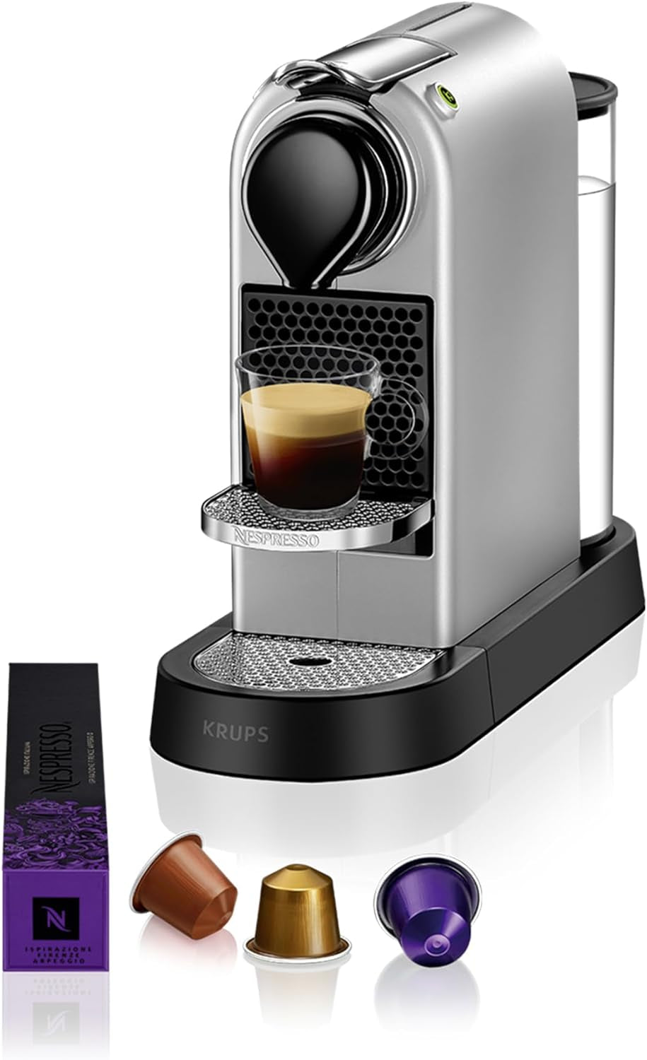 Espresso kávovar s kapslemi Nespresso XN761B Citiz&Milk | Automatický pohotovostní režim | 1260 wattů | Objem nádržky na vodu: 1 l | Tlak čerpadla: 19 bar | Stříbro