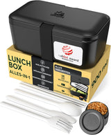 Box na oběd Umami pro dospělé, stohovací Bento Box se 4 příbory a přihrádkami, Box na oběd pro dospělé, Zásobník na salát, Piknikový / Kancelářský box na oběd, Uhlově šedá, 1500 ml Naty Shop Onyx Black Skladovací boxy na potraviny - 900 ml M - 900l