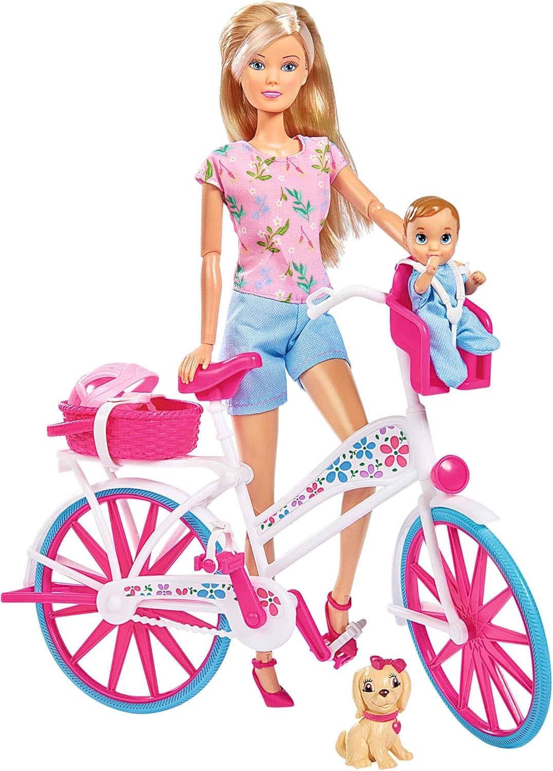 Simba 105739050 - Steffi Love Bike Tour, Steffi a Evi ve svém třípatrovém zámku s houpačkou, nábytkem a spoustou doplňků, 40 kusů, 102x90x38cm, pro děti od 3 let
