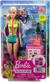Série Barbie You Can Be Anything, Mořská bioložka, 1x panenka s blond vlasy, plavky, delfín, doplňky, dárek pro děti, hračka od 3 let, HMH26