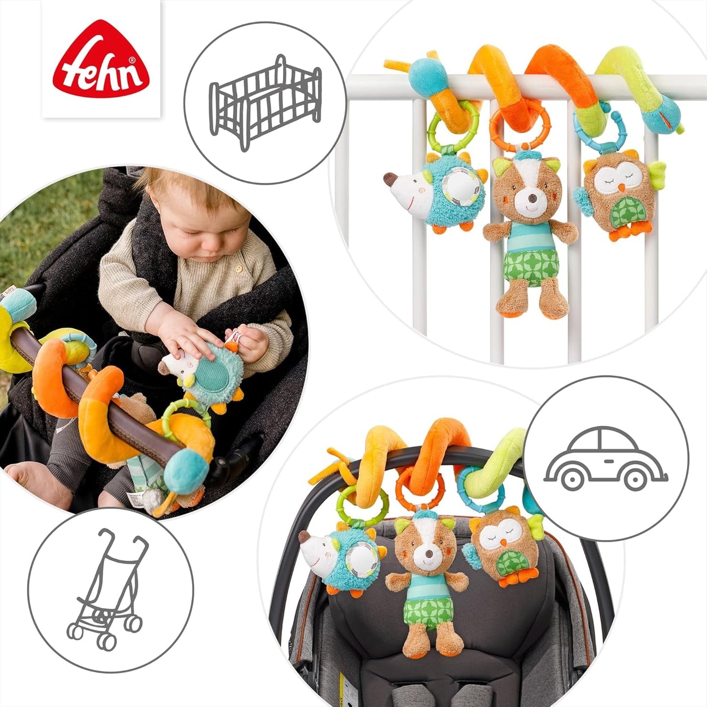 Fehn Activity Spiral Sleeping Forest - dotýkejte se a držte kočárek - hračka pro miminko do postýlky, ohrádky, kočárku a autosedačky - motorická hračka pro miminka a batolata od 0+ měsíců Baby Toys Naty Shop