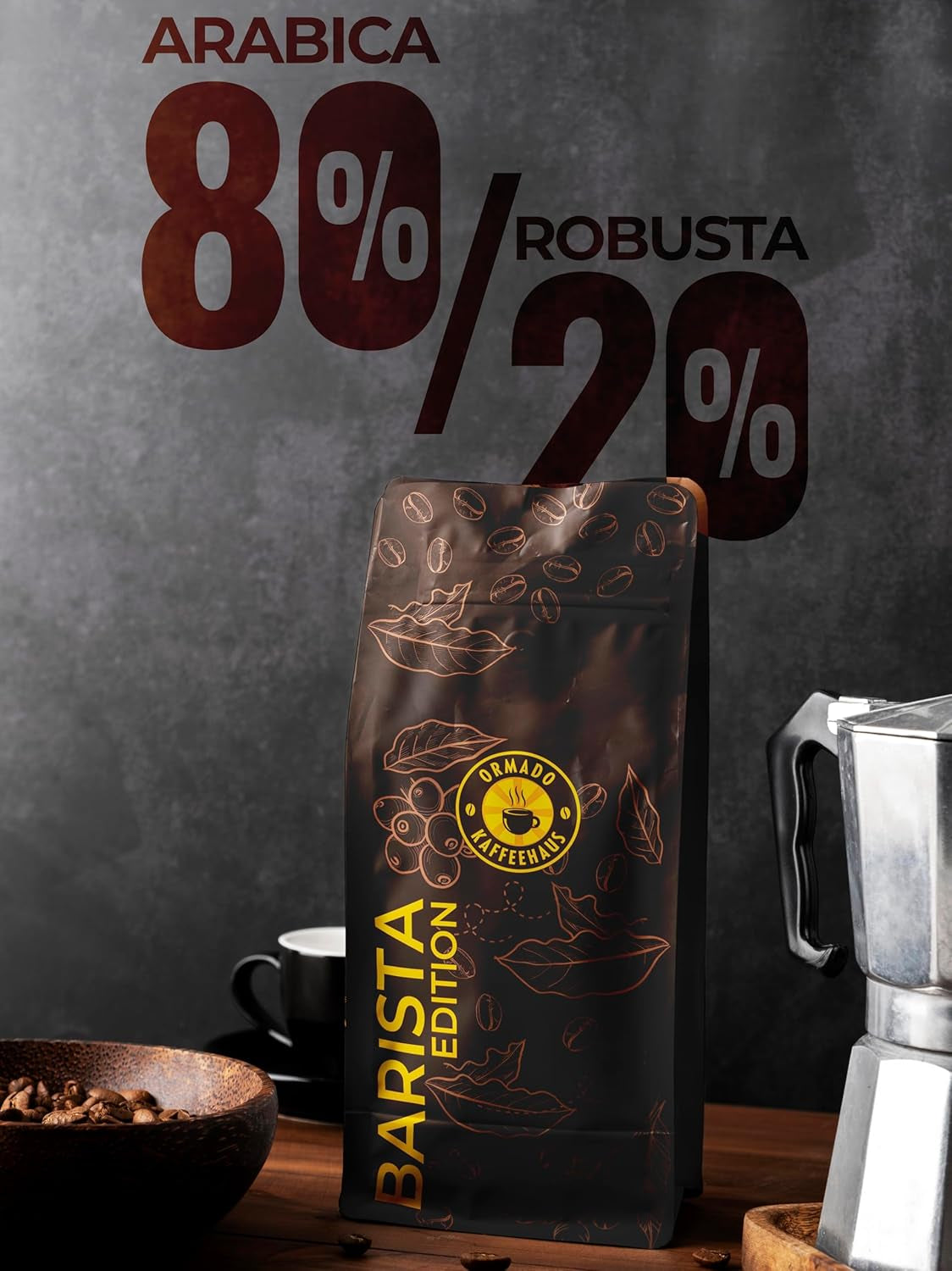 Kávovna Ormado, kávové kapsle, patentovaná zrnková káva z Keni – směs Arabica a Robusta, celá kávová zrna pro plně automatické kávovary, pražená zrna, káva celotělová 1 kg, plně automatický