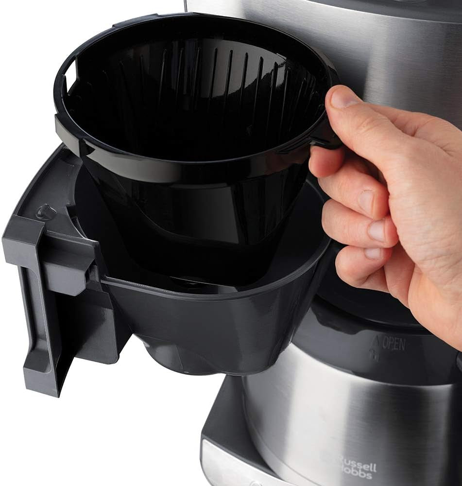 Kávovar Russell Hobbs s mlýnkem a termo karafou [Digitální časovač, sprchová hlavice pro optimální extrakci a aroma] Grind&Brew (1-10 šálků, 3 nastavení mletí) Filtrační kávovar 25620-56