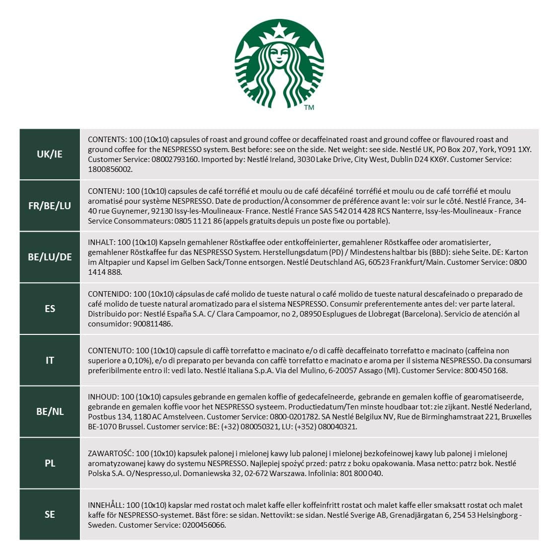 STARBUCKS Single-Origin Colombia od Nespresso, Mittlere Röstung, Kaffeekapseln 10 x 10 (100 Kapseln)