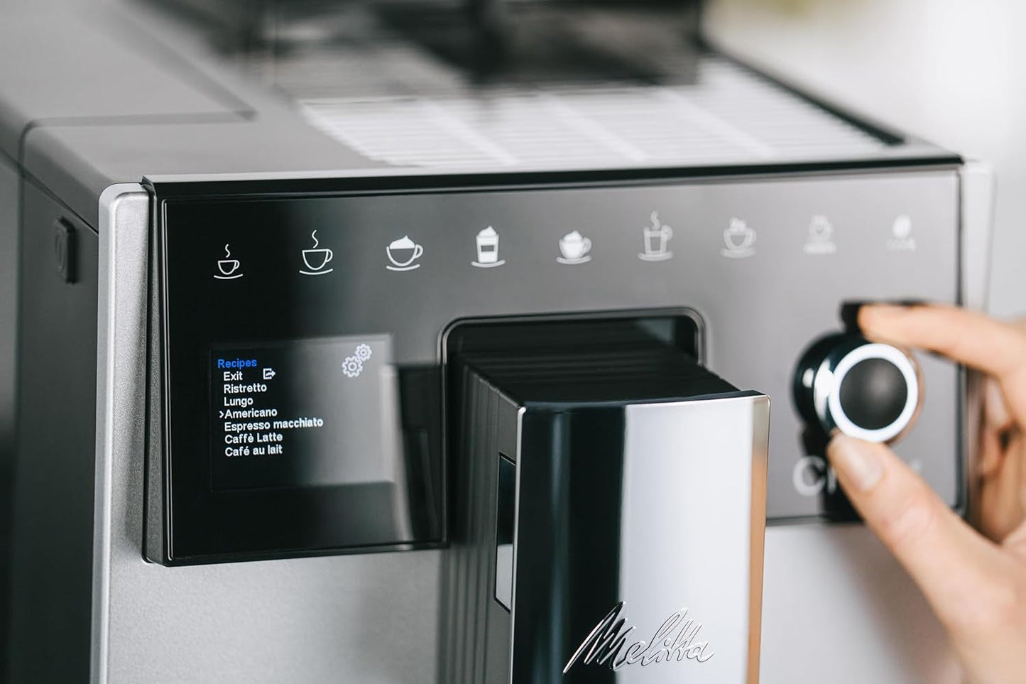 Melitta CI Touch - Plně automatický espresso kávovar s mléčným systémem, espresso kávovar s integrovaným mlýnkem na kávu a napěňovačem mléka, kupř. na espresso nebo cappuccino, stříbrná