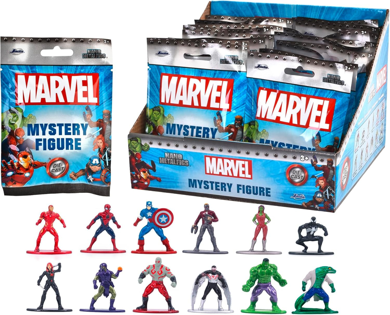 Jada Toys 253221016 - Marvel Nanofigures Blind Pack - Kovové sběratelské figurky Marvel v Blind Pack, 4 cm, 3 roky a více, náhodný výběr, černé akční figurky Naty Shop L