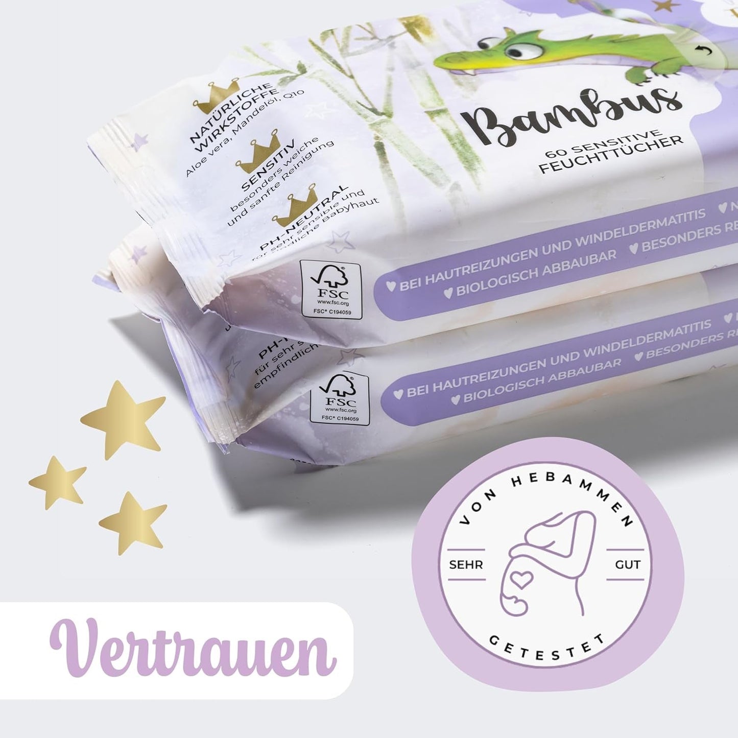 Millis Bamboo Baby Sensitive vlhčené ubrousky pro jemnou dětskou pokožku - 5 x 60 kusů - Přírodní, šetrné a udržitelné čištění - Biologicky odbouratelné dětské ubrousky, bez plastů a alkoholu
