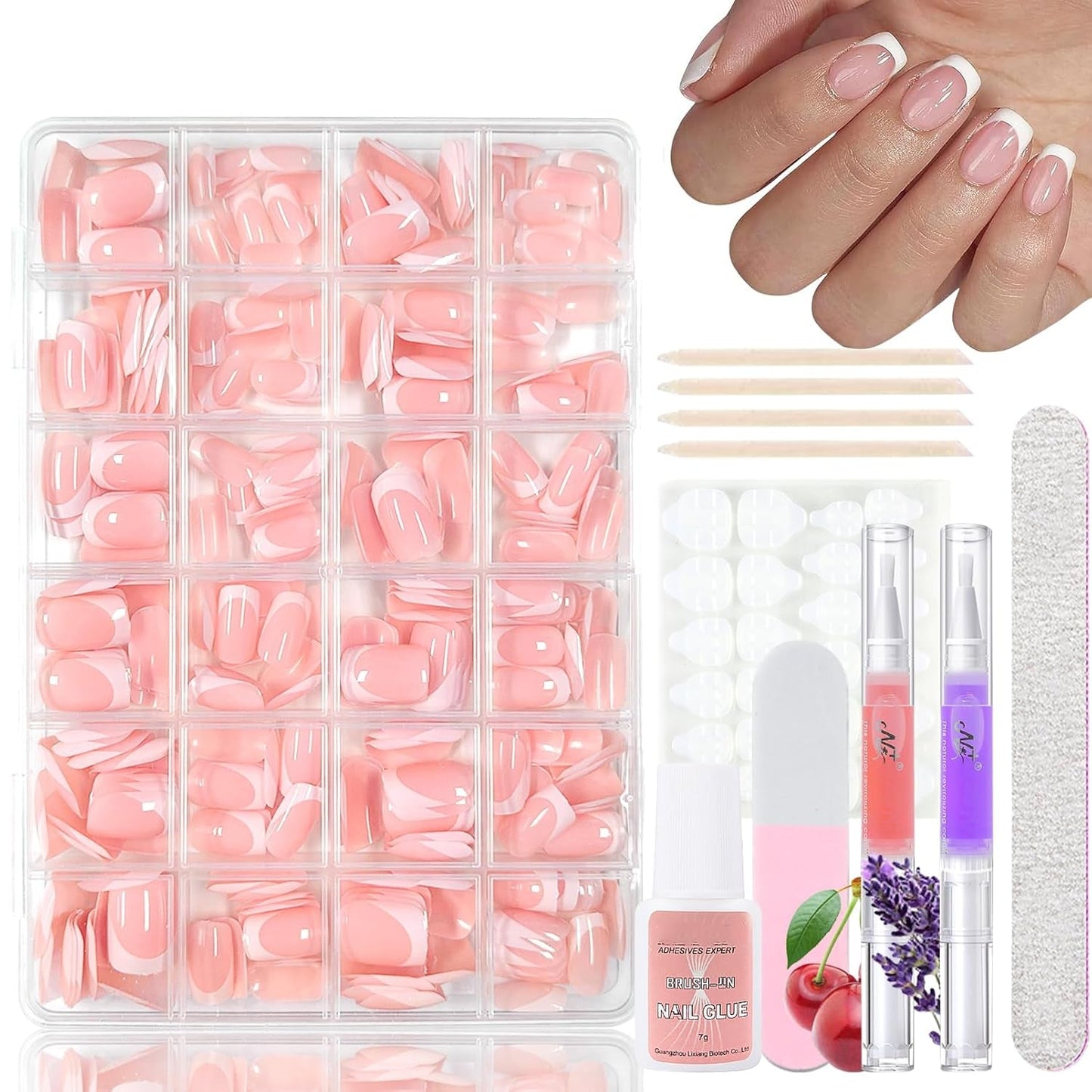 360ks Gradient Ballerina False Nails Set, růžová bílá Gradient nalepovací umělé nehty s 2ks tužky na nehty, střední umělé nehty Ombre pro ženy DIY