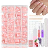 360ks Gradient Ballerina False Nails Set, růžová bílá Gradient nalepovací umělé nehty s 2ks tužky na nehty, střední umělé nehty Ombre pro ženy DIY