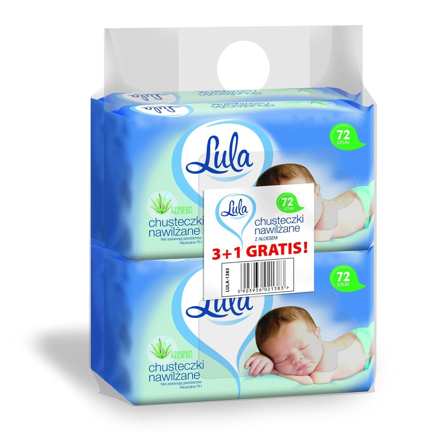 LULA Aloe Vera Baby vlhčené ubrousky 72ks 3ks + 1ks zdarma