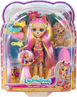 Panenky Enchantimals, panenka do vlasů Sunshine Beach Deluxe a zvířecí kamarád, malá panenka s odnímatelnou sukní a doplňky, dárky pro děti, panenky Naty Shop HTJ70