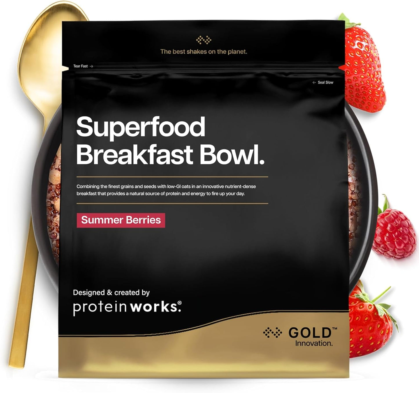 Protein funguje | Superfood Breakfast – GOLD Innovation, oceněné cereálie, proteinové müsli, bohaté na živiny s obilovinami, semínky a ovesem, s vysokým obsahem vlákniny, jablka a skořice, 10 porcí, 600 g