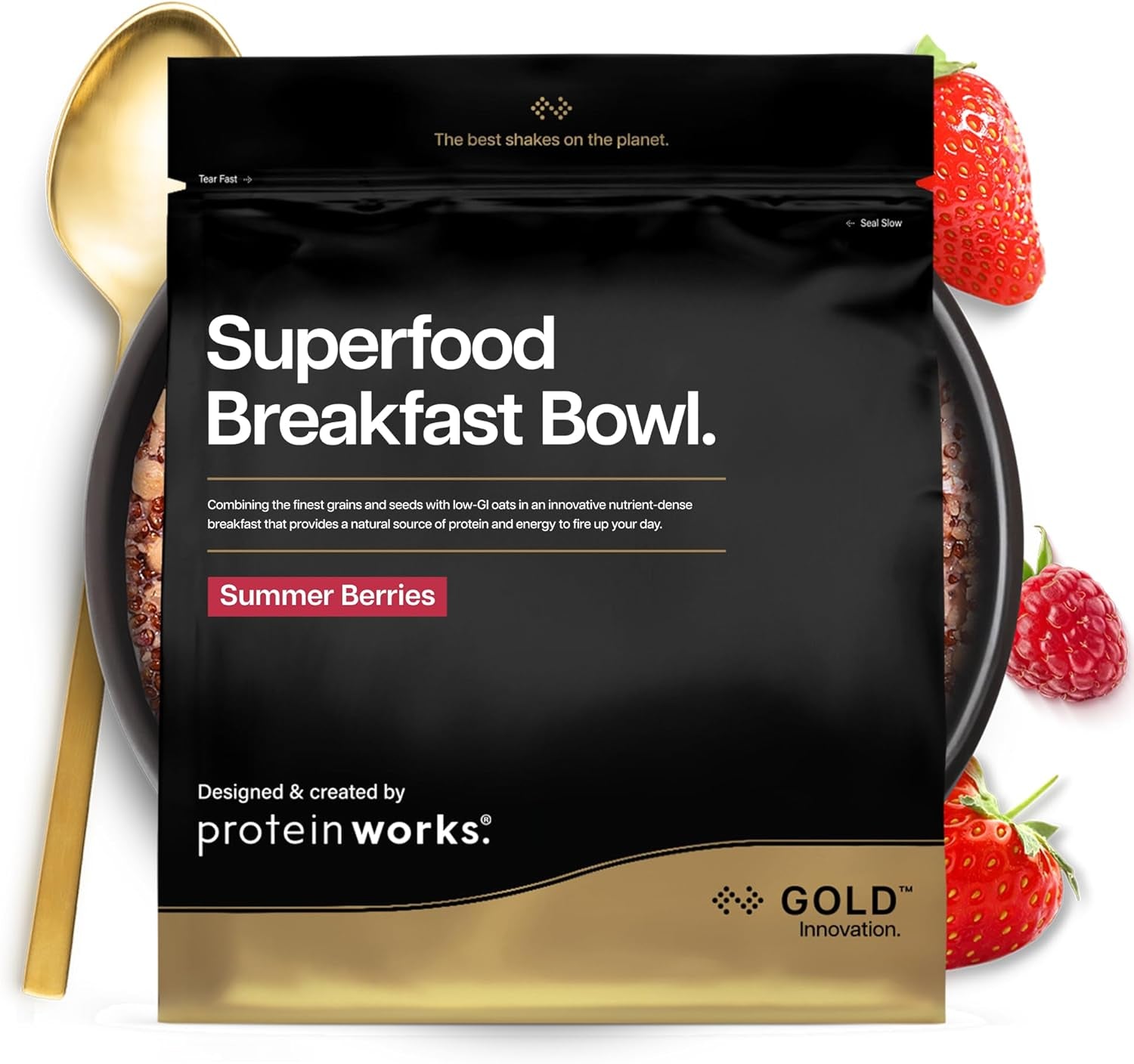 Protein funguje | Superfood Breakfast – GOLD Innovation, oceněné cereálie, proteinové müsli, bohaté na živiny s obilovinami, semínky a ovesem, s vysokým obsahem vlákniny, jablka a skořice, 10 porcí, 600 g