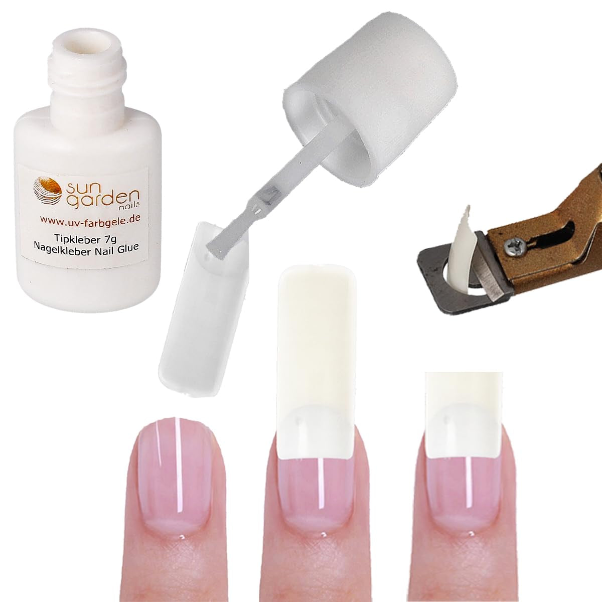 Sun Garden Nails jednofázový transparentní gel 30ml + krabička 100 tipů + lepidlo na tipy 7ml