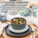 SÄNGER Leeds | 12dílná sada kameninového nádobí Sada talířů pro 4 osoby (4 talíře, 4 dezertní talíře, 4 misky), barevné nádobí odolné proti poškrábání | SBÍRKA HODNOT