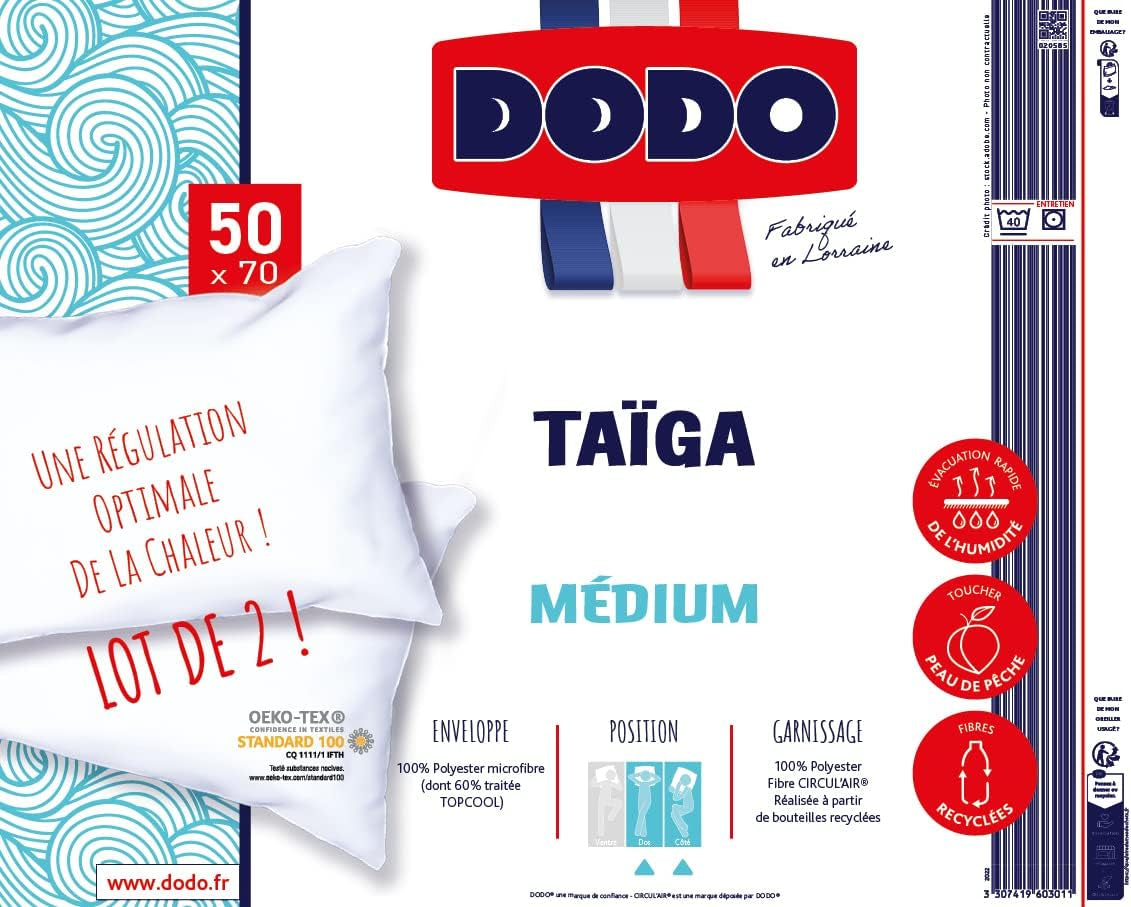 DODO 2dílný polštář, 50 X 70 cm, Střední komfort, Syntetický polštář Taiga, Ultra měkký a prodyšný pocit, Lze prát v pračce na 40 °C Standardní polštáře Naty Shop
