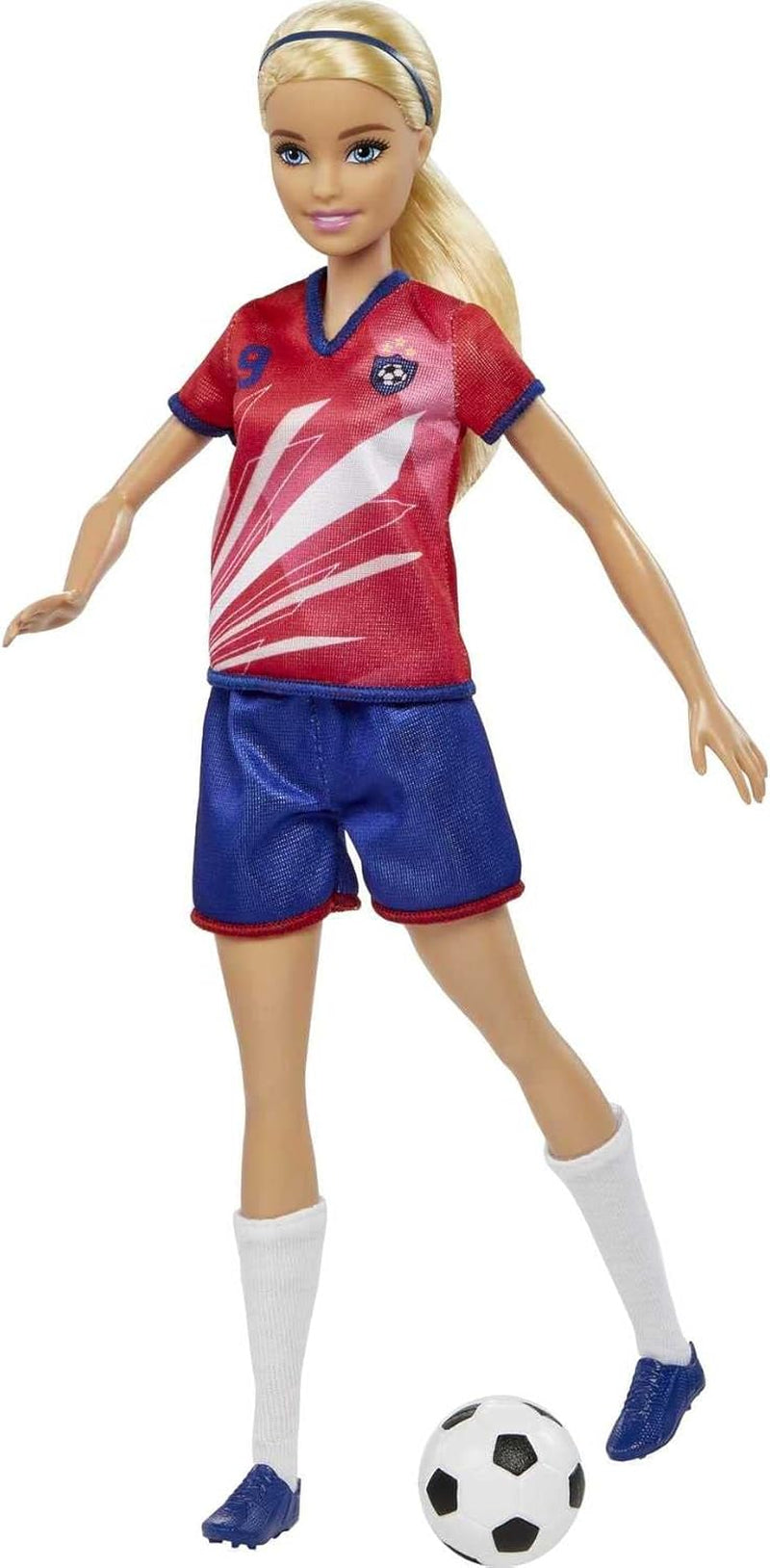 Série Barbie You Can Be Anything, Fotbalista, Blond vlasy Fotbalista, Červený a Modrý dres, Míč, Příslušenství, Včetně panenky, Dárek na 3 roky a více, HCN17