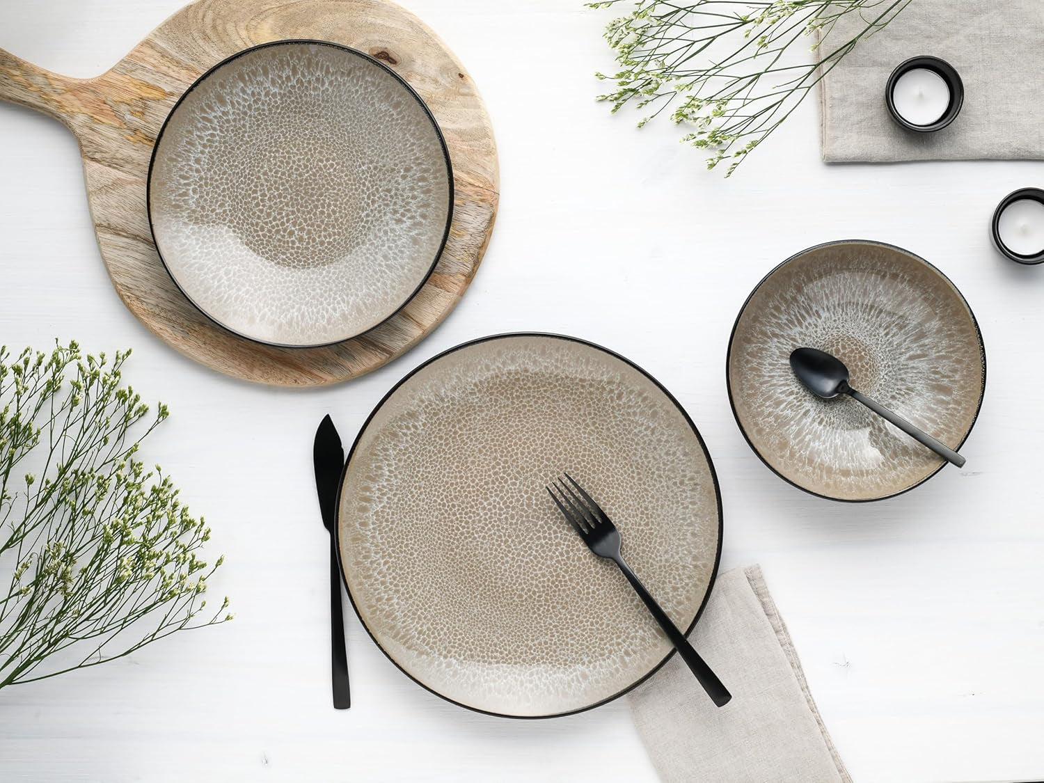 CreaTable, 24464, Malmö Beige Series, 18dílná sada nádobí pro 6, sada kameninových talířů, vhodné do myčky a mikrovlnné trouby, kvalitní výroba