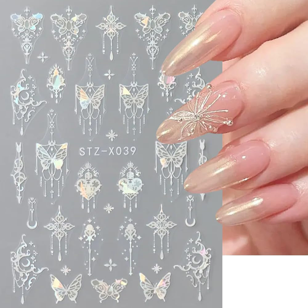 3D kovová samolepka na nehty Schwarz Schmetterling - Laser Pink Aurora Nagelaufkleber - Punk Butterfly Nail Art Stickers - Stříbrná samolepka na nehty - Nageldesign Zubehör