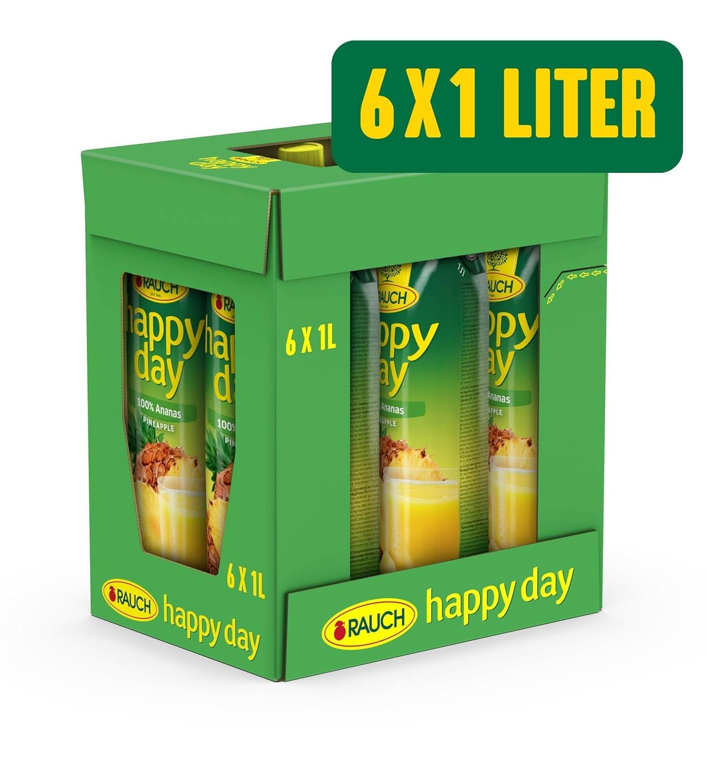 Rauch Happy Day Ananas | Exploze tropických chutí | Vyrobeno ze 100% koncentrované ananasové šťávy | 6 x 1 litr, Tetra Prisma Nealkoholické nápoje Naty Shop