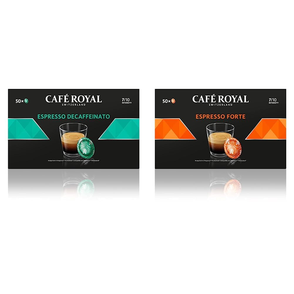 Espresso Forte 50 Pads pro profesionální Nespresso kávovar - 7/10 Intenzita - UTZ-zertifiziert & Espresso Decaffeinato 50 Pads pro profesionální Nespresso kávovar - 7/10 Intenzita