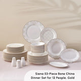 Sada nádobí Karaca Elegance Bone Siena pro 12, sada moderního porcelánového nádobí, sada nádobí s polévkovými miskami, servírovací talíř, hluboké talíře, dezertní talíře – bílé a zlaté