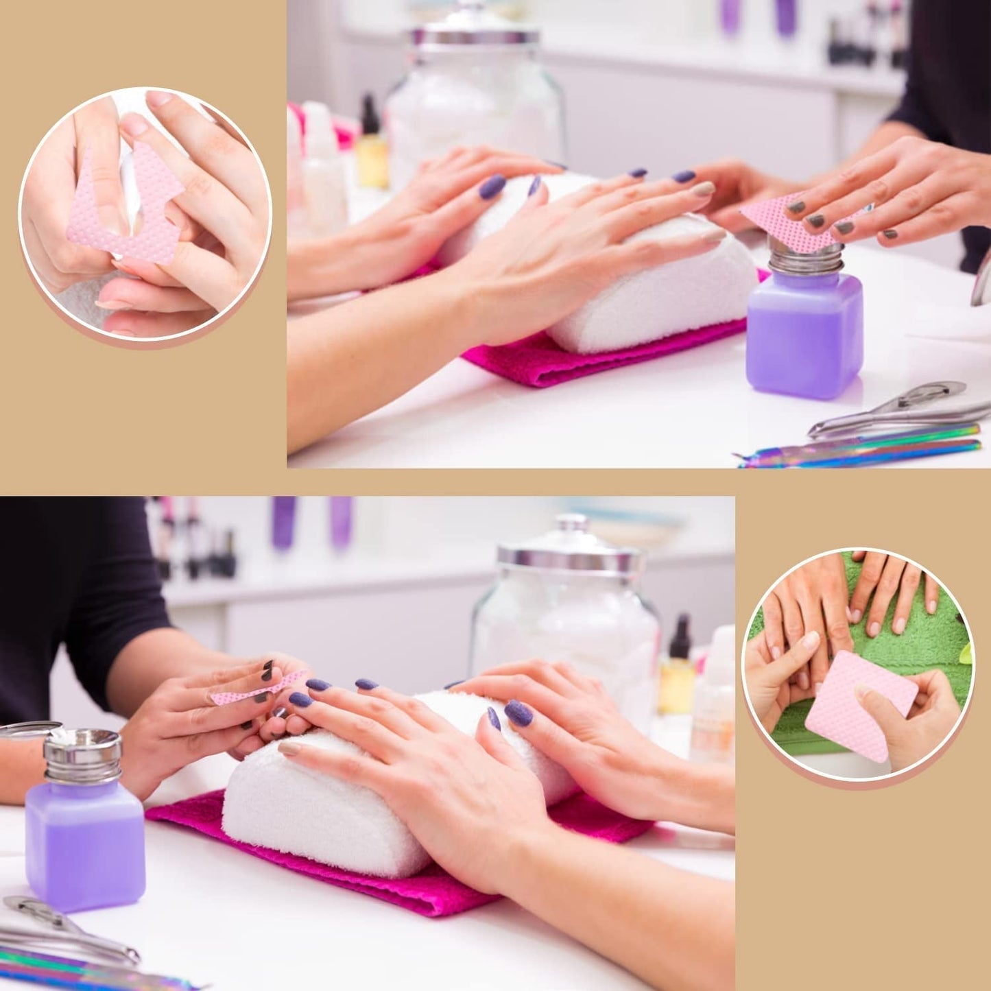 300 Stück Nagellackentferner Pads, Fusselfreie Nägel Wattepads Für Nägel Nagellackentferner Ubrousky na nehty Cleaner Gelnägel - Rosa
