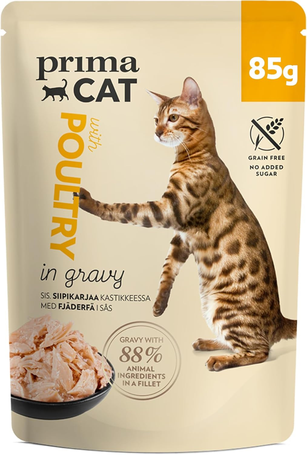 PrimaCat - Klasické mokré krmivo pro kočky, příchuť ptáček v omáčce, 28 x 85 g