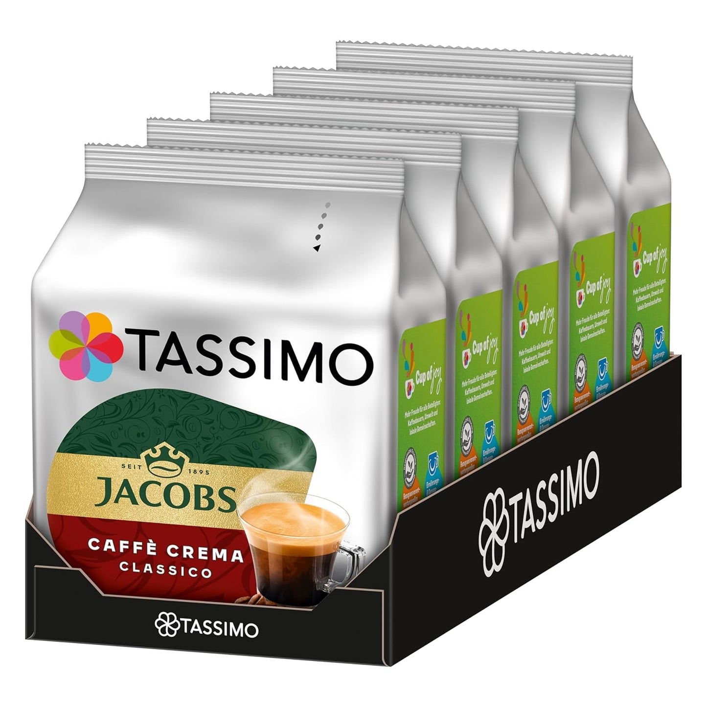 Tassimo Kapseln Jacobs Caffè Crema Classico, 5 x 16 polštářků, 80 kávových kapslí