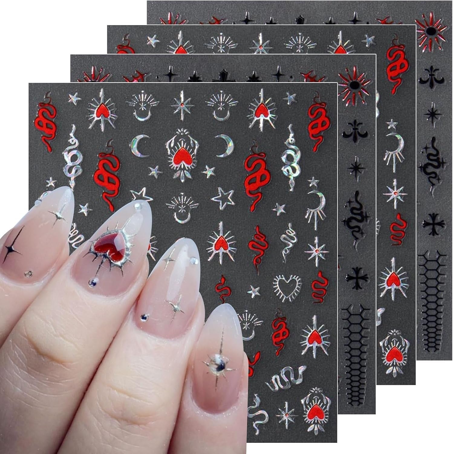 JMEOWIO Nálepka na nehty Mond Stern 10 Blatt Nálepka na nehty Selbtklebend Nagelaufkleber Dekoration Nageldesign Zubehör