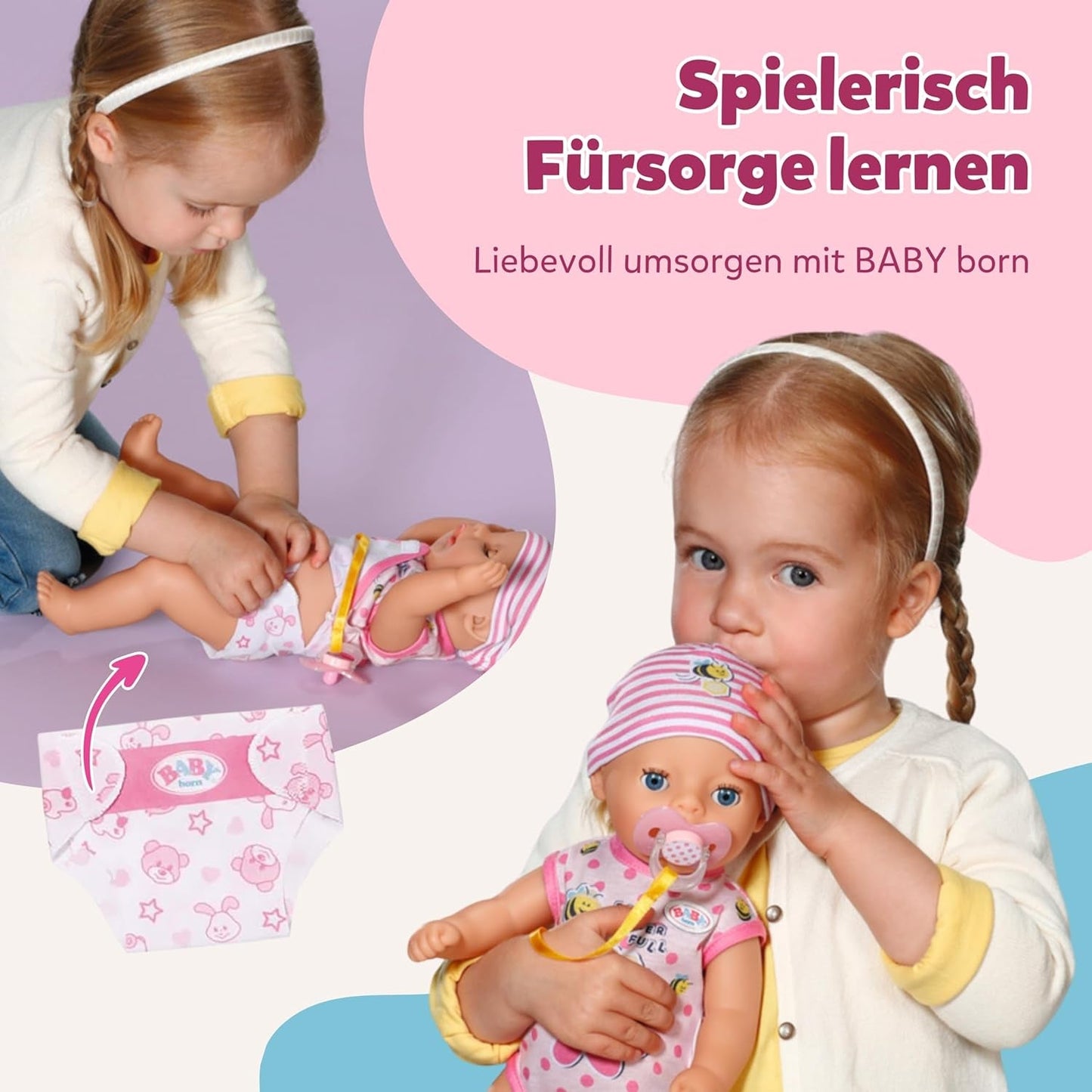 Panenka Baby Born Lena (Girl) - 36 cm - 7 funkcí, včetně příslušenství a matrace - Funguje zcela bez baterií - Vhodné pro malé děti od 1 roku