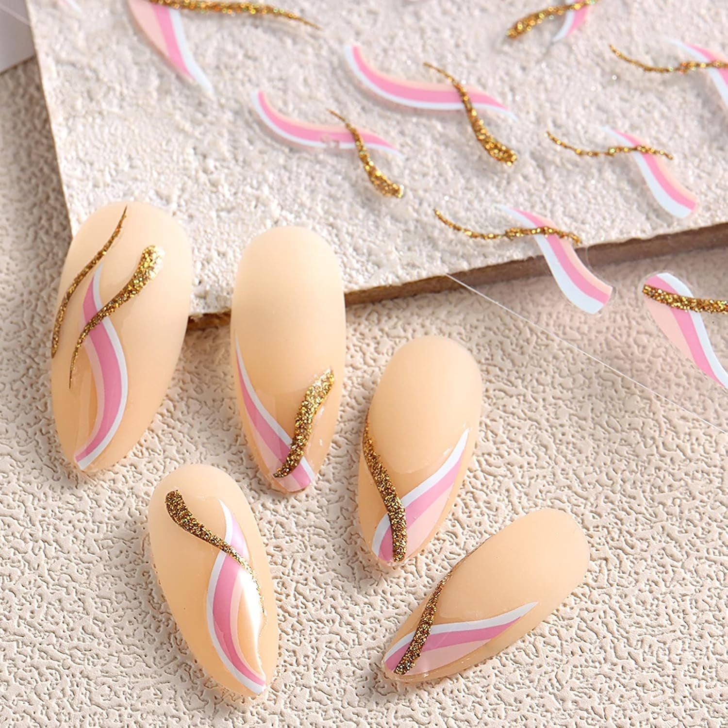 JMEOWIO Nálepka na nehty Französische Tipp 9 Blatt Nálepka na nehty Selbtklebend Nagelaufkleber Glitzer Wellenlinie Dekoration Nageldesign Zubehör