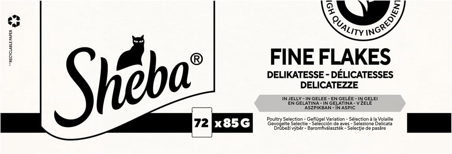 SHEBA Mokré krmivo pro kočky - 72 sáčků x 85 g - Drůbež v želé - Mokré krmivo pro kočky - 1 velké balení