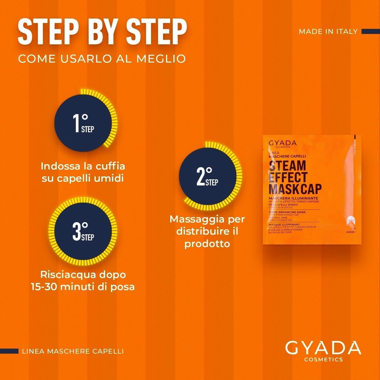 GYADA COSMETICS, maska na vlasy z lehkého a revitalizujícího materiálu, dodává lesk a hebkost, vyživující a opravující účinek, s termálním uzávěrem, na bázi kokosového oleje a avokáda, 60 ml Naty Shop maska na vlasy