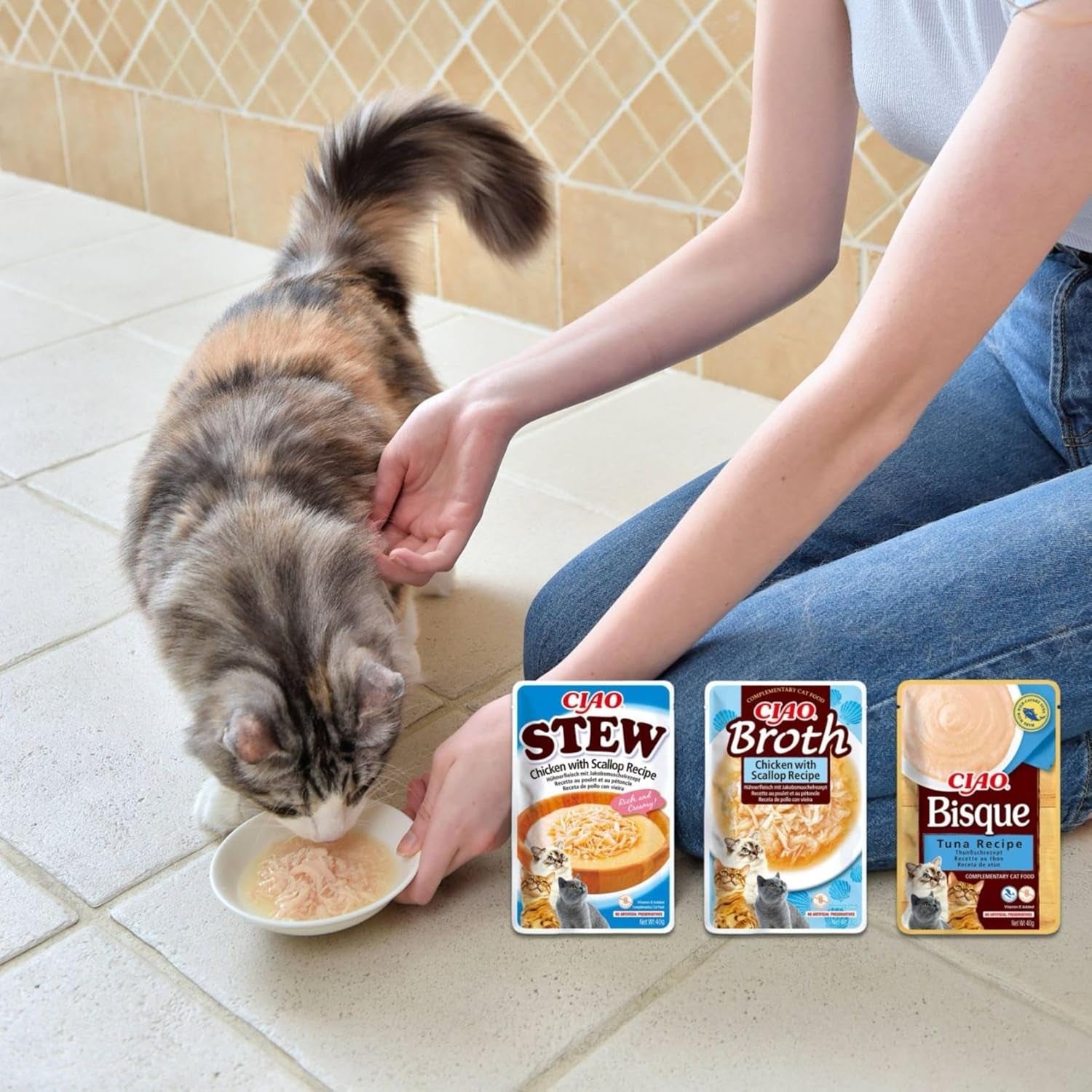 INABA Ciao Broth Mokré krmivo pro kočky 88% vlhkost a vitamín E, prémiová polévka pro kočky s kuřecím masem 40g (balení 12 ks), 100% přírodní maso, bez obilovin, bez cukru