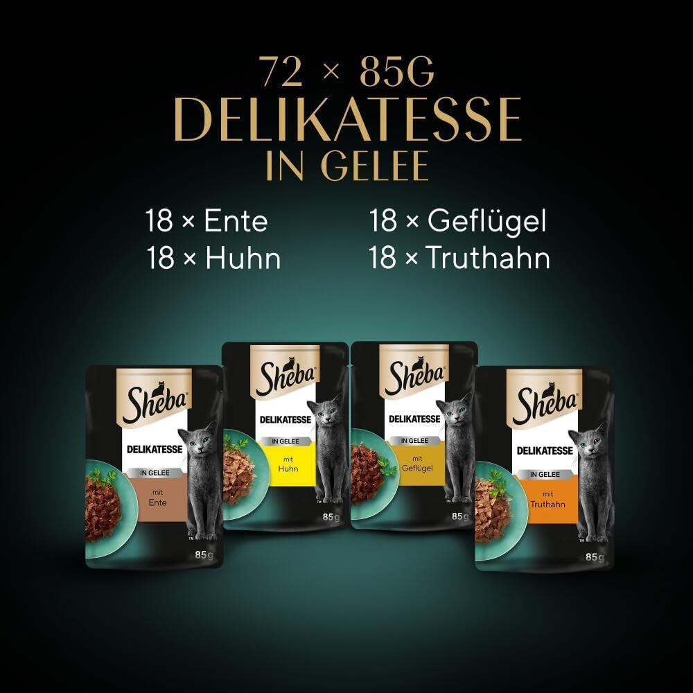 SHEBA Mokré krmivo pro kočky - 72 sáčků x 85 g - Drůbež v želé - Mokré krmivo pro kočky - 1 velké balení