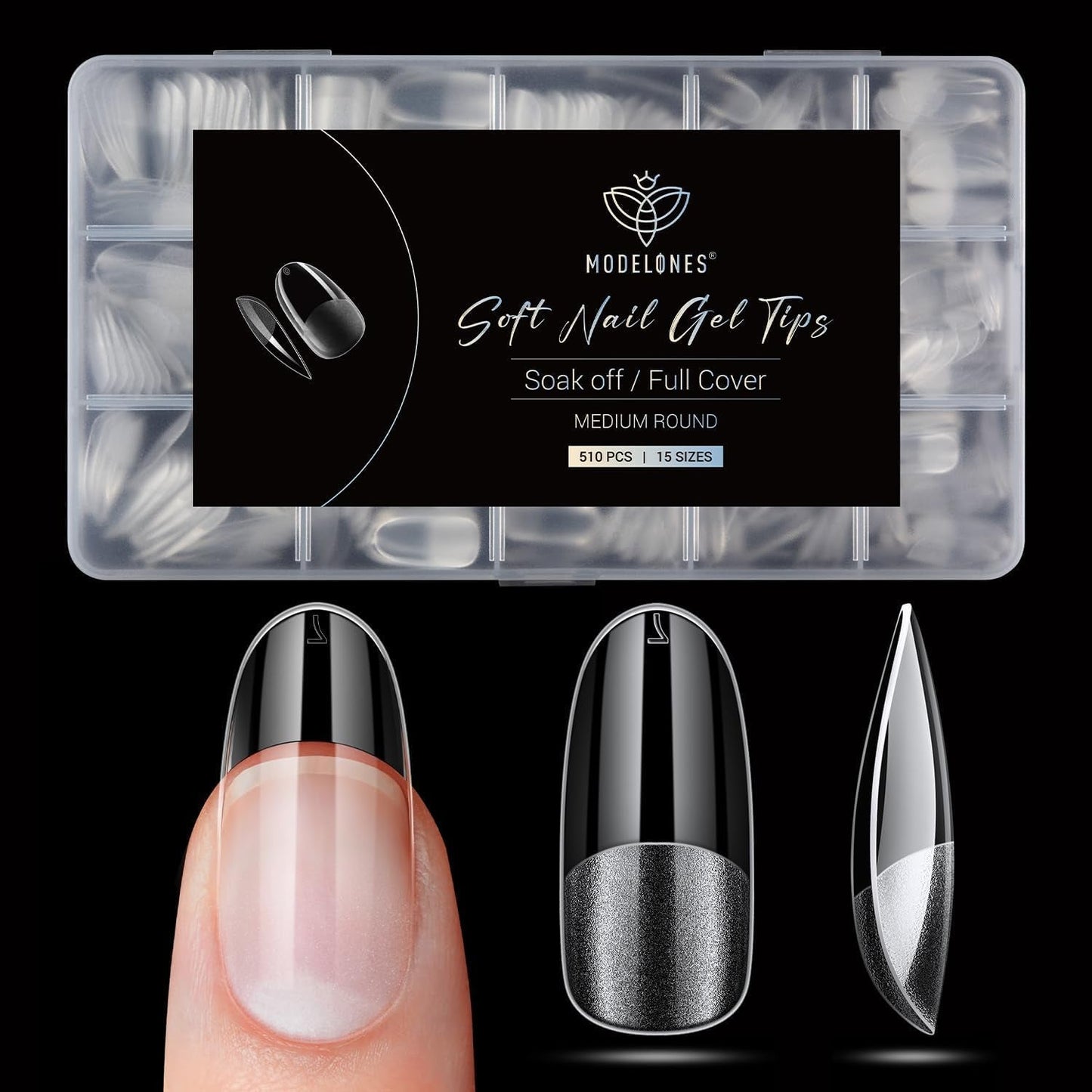 Modelones Nail Tips 510 kusů – sada nehtových špiček s úplným krytem, ​​sada gelových špiček, předleštění špiček na nehty s PMMA pryskyřicí, umělé nehty pro lepení nail art DIY, krátký squoval