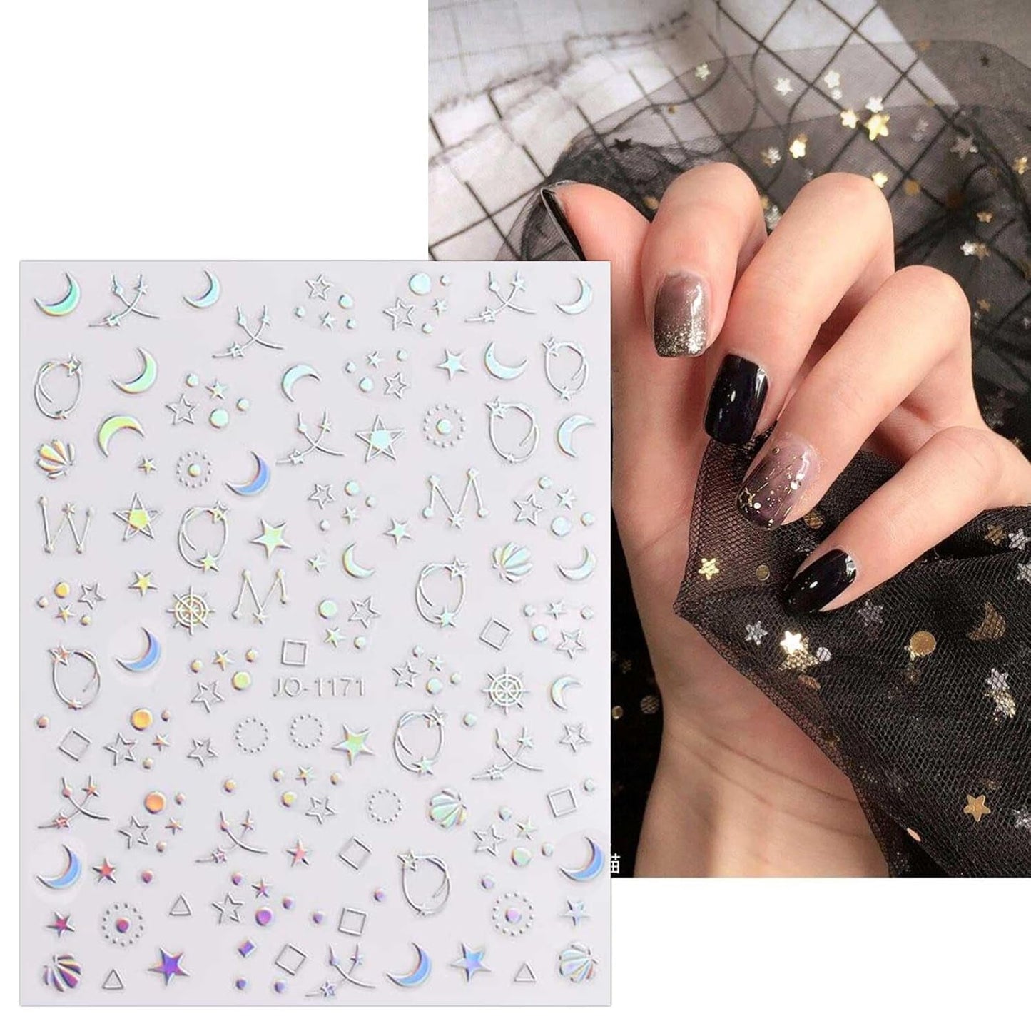 JMEOWIO Nálepka na nehty Aurora Holografisch 9 Blatt Nagelaufkleber Selbstklebend Herz-Flamme Spielt Schmetterlings-Mond Die Hauptrolle Nálepka na nehty Dekoration Nageldesign Zubehör