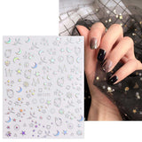 JMEOWIO Nálepka na nehty Aurora Holografisch 9 Blatt Nagelaufkleber Selbstklebend Herz-Flamme Spielt Schmetterlings-Mond Die Hauptrolle Nálepka na nehty Dekoration Nageldesign Zubehör