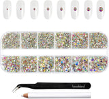 Beadsland 2500 ks Glas Nailart Strasssteine ​​​​Kristall Flatback Edelsteine ​​Runde, ​​Für Handwerk Gemischt 8 Größen SS4 ~ SS30 Mit Picking Pinzette Und Stift (Kristall Weiss)