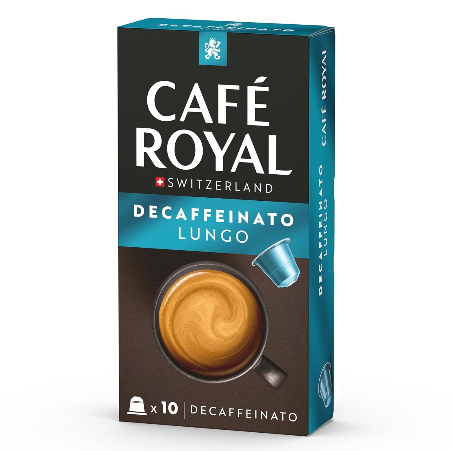 Café Royal Lungo Decaffeinato – kávové kapsle kompatibilní s Nespresso®, 100 % Arabica, Intensität 5/12, Rainforest Alliance, bez kofeinu, 100 kapslí