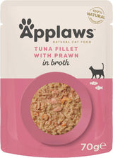 Applaws Premium Natural mokré krmivo pro kočky, filety z tuňáka s tichomořskými krevetami v polévce, 70g porce sáčků (12 x 70 g)